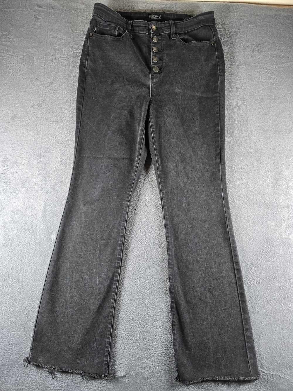 Judy Blue Jeans 13/31 High Rise Bootcut Button Fly Black Raw Hem Stretch 31x32